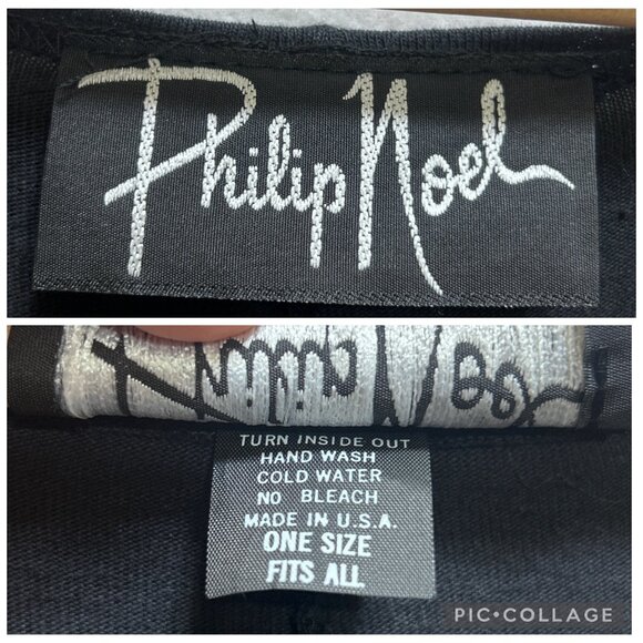 VTG Philip Noel 80's Blk Jumpsuit O/S Abstract Leather Applique Artsy Deadstock - Picture 3 of 10